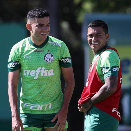 Bruno Rodrigues e Dudu durante treino do Palmeiras - Reprodução/Instagram/Dudu