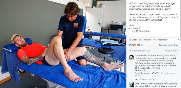 A foto de Messi falando que "está tudo bem" causou polêmica na Argentina - Reprodução/Facebook