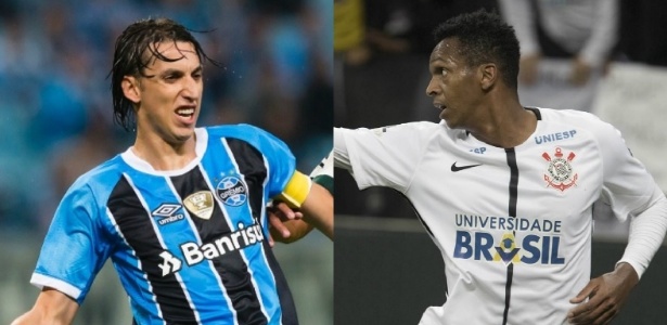 Geromel (do Grêmio) e Jô (do Corinthians) se preparam para duelo entre líder e vice do BR - Jeferson Guareze/AGIF e Daniel Augusto Jr/Ag. Corinthians