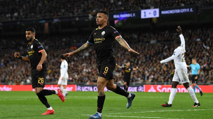 Gabriel Jesus durante partida entre Manchester City e Real Madrid pela Liga dos Campeões - David Ramos/Getty Images