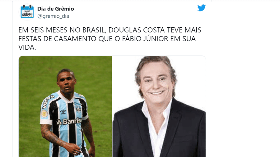 Douglas Costa foi comparado a Fábio Júnior no Twitter - Reprodução/Twitter