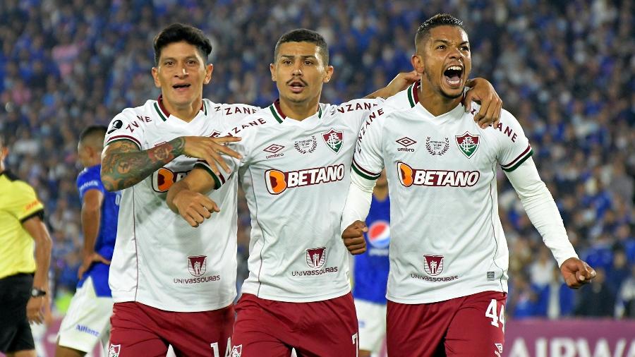 Jogadores do Fluminense comemoram gol de David Braz contra o Millonarios, pela Copa Libertadores - Mailson Santana/Fluminense FC