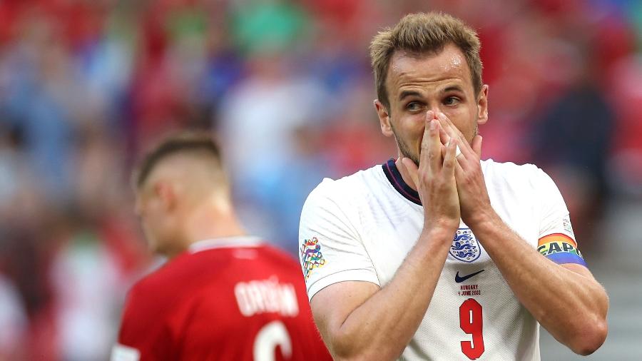 Harry Kane lamenta chance perdida em jogo da seleção da Inglaterra contra a Hungria na Nations League - Eddie Keogh - The FA/The FA via Getty Images