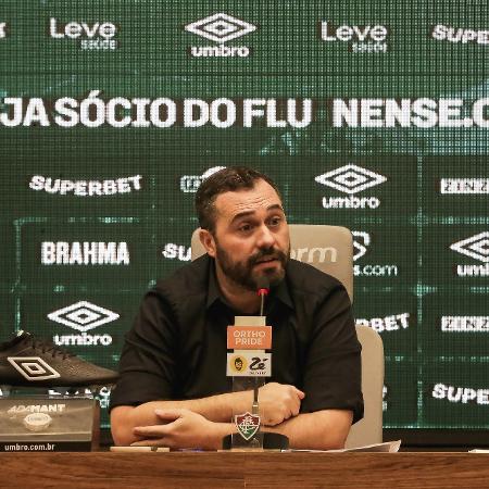 Mário Bittencourt, presidente do Fluminense, em entrevista coletiva