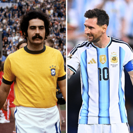 Rivellino durante a Copa de 74 e Messi após bater recorde na Copa de 2026