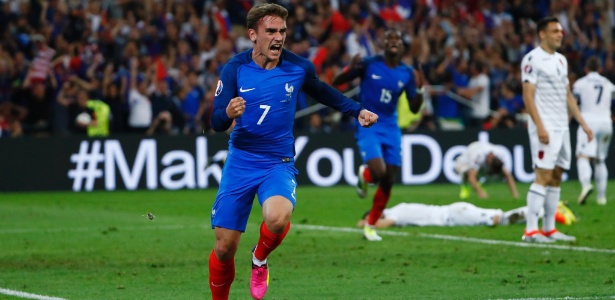 Griezmann comemora gol tardio que deu a vitória à França sobre Albânia - Eddie Keogh/Reuters
