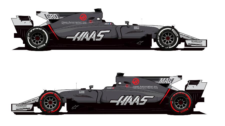 Nova pintura têm menos detalhes vermelhos e dá mais destaque a nomes de pilotos e à marca da equipe - Haas F1 Team/Divulgação