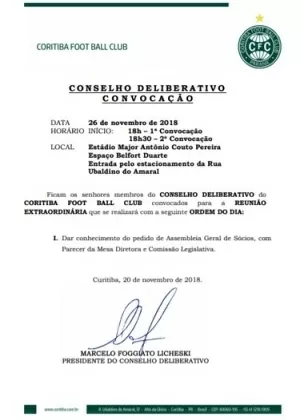 Coritiba carta - Reprodução - Reprodução