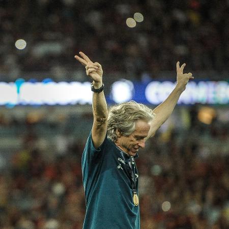 Jorge Jesus, técnico do Flamengo, na comemoração da Recopa - Allan Carvalho/Allan Carvalho/AGIF