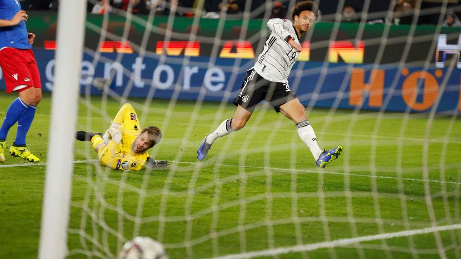 Leroy Sané anota gol da Alemanha contra Liechtenstein, pelas Eliminatórias para a Copa do Mundo de 2022 - AFP