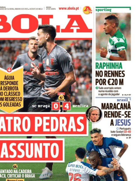 Capa do jornal portugu&ecirc;s A Bola - Reprodu&ccedil;&atilde;o/A Bola