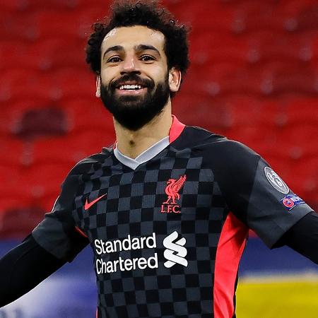 Salah comemora após marcar para o Liverpool contra o RB Leipzig pela Liga dos Campeões - Laszlo Szirtesi/Getty Images