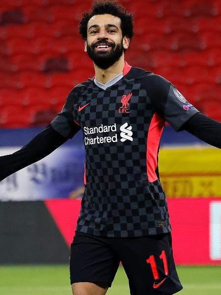 Salah comemora após marcar para o Liverpool contra o RB Leipzig pela Liga dos Campeões - Laszlo Szirtesi/Getty Images