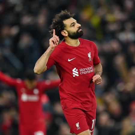Salah celebra o 4º gol do Liverpool contra o Manchester United - Michael Regan/Getty Images