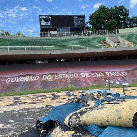 Pista do Estádio Ícaro de Castro Mello é destruída