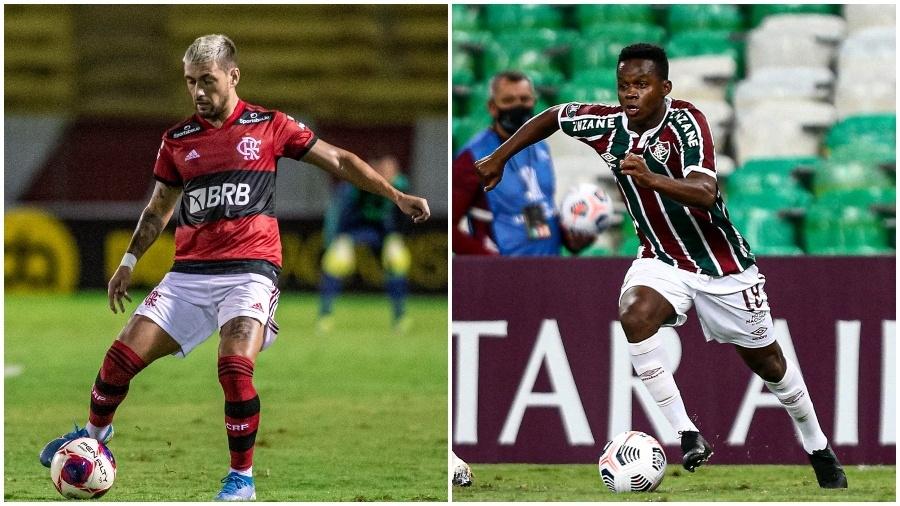 Arrascaeta, do Flamengo, e Cazares, do Fluminense, duelam em final do Carioca após rivalidade em Minas - Colagem de fotos de Marcelo Cortes / Flamengo e Lucas Merçon / Fluminense F.C.