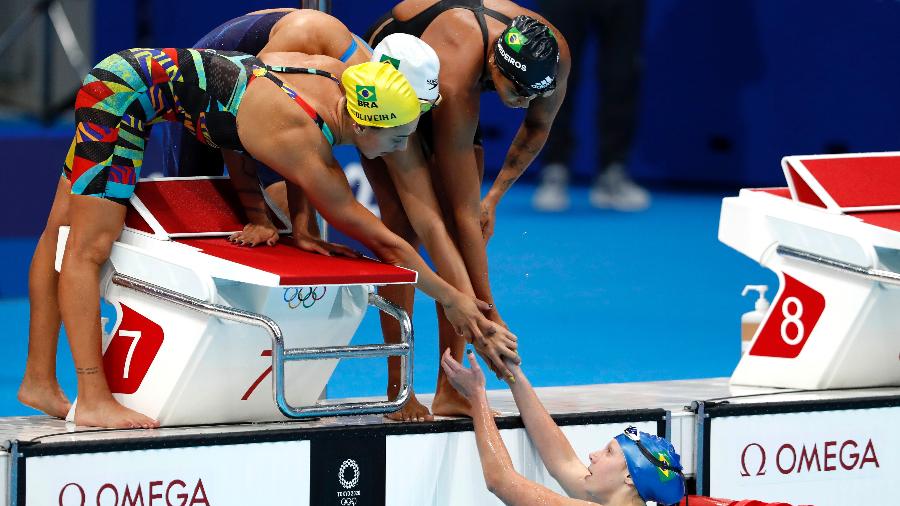 Ana Vieira, Etiene Medeiros, Stephanie Balduccini e Larissa Oliveira integraram a seleção feminina no 4x100m livre nos Jogos Olímpicos de Tóquio - Satiro Sodré/SSPress/CBDA