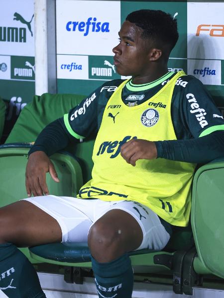 Endrick no banco de reservas do Palmeiras durante partida contra o São Bernardo. - Ettore Chiereguini/Ettore Chiereguini/AGIF