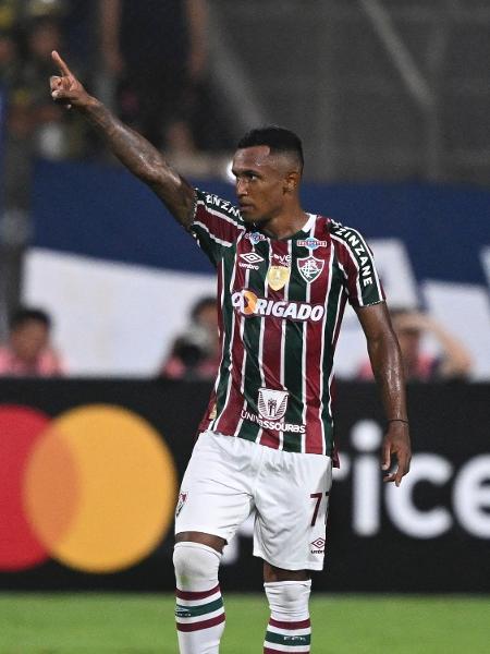 Marquinhos, do Fluminense, comemora seu gol contra o Alianza Lima, pela Libertadores