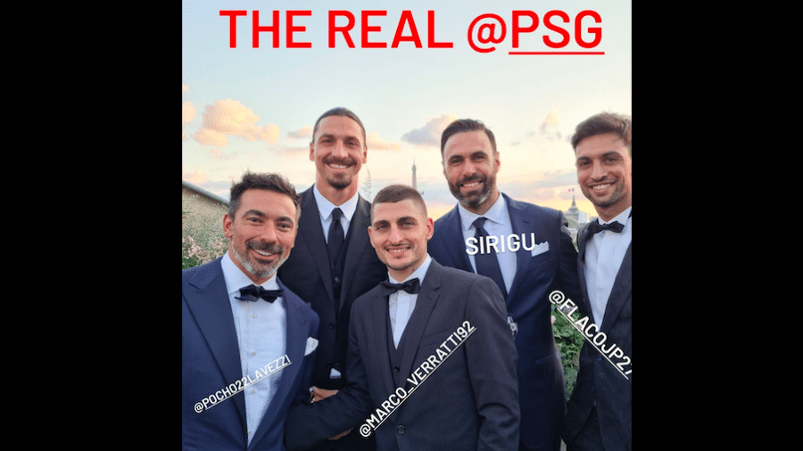 Ibrahimovic posta foto com ex-jogadores do PSG durante casamento de Verratti - Instagram
