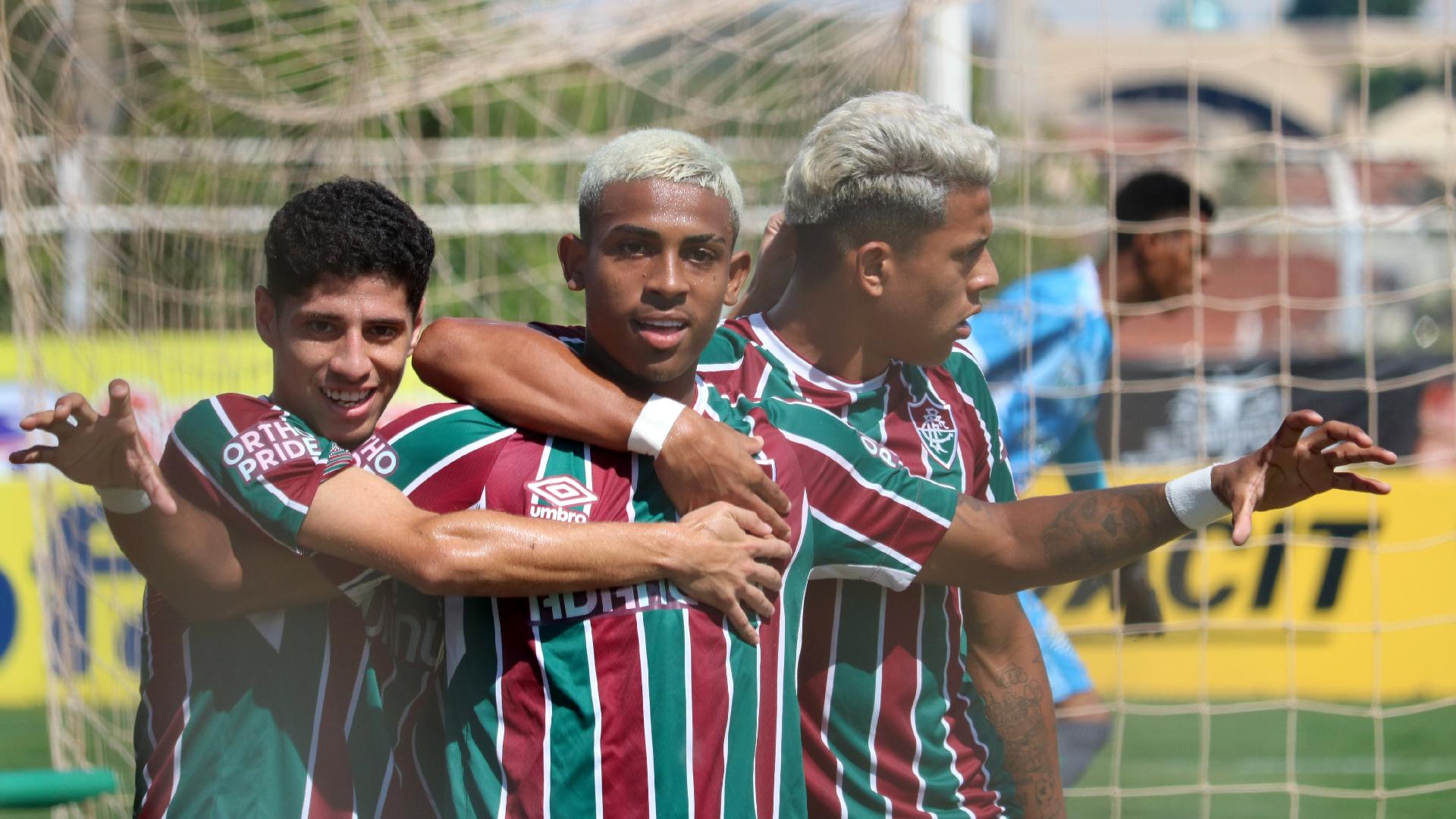 Comemoração do gol de John Kennedy, para o Fluminense, marcado diante da Francana