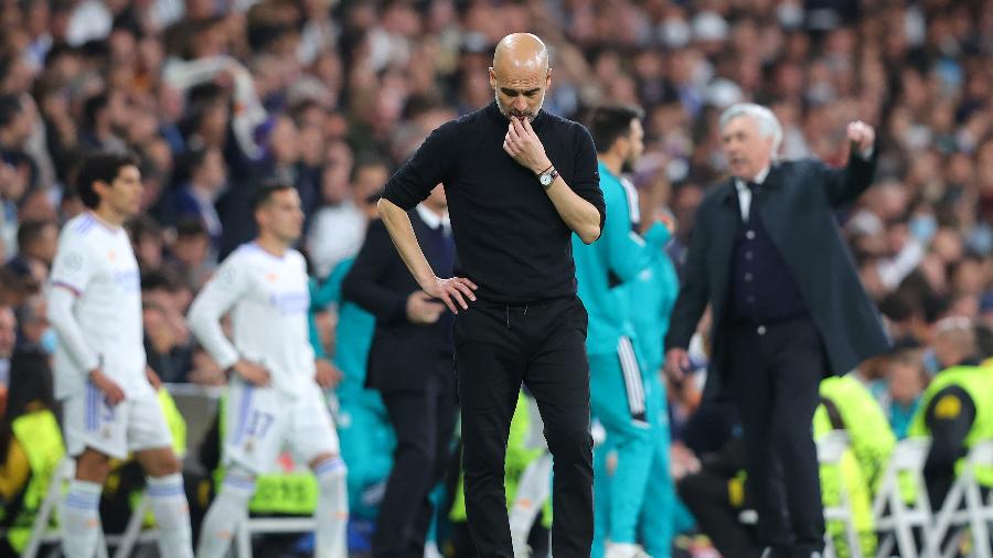 Pep Guardiola lamenta eliminação do Manchester City contra o Real Madrid pela Liga dos Campeões 2021/2022 - Alex Livesey - Danehouse/Getty Images
