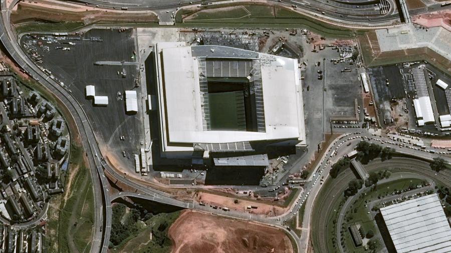 Arena Corinthians foi inaugurada há pouco mais de seis anos e já recebeu 200 partidas do time corintiano - Pléiades, © Cnes, Distribuição Airbus DS