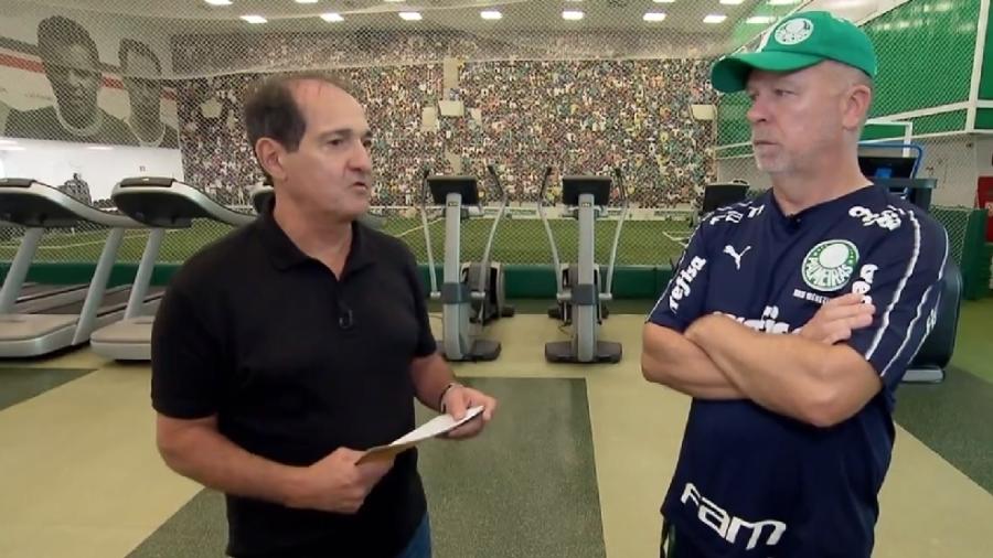 Mano Menezes concede entrevista para Muricy Ramalho no CT do Palmeiras - Reprodução/Globoesporte