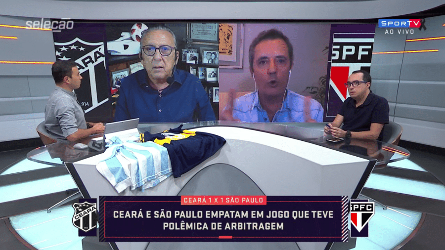Galvão e Carlos Eduardo Lino elevaram o tom da discussão sobre o VAR - Reprodução/SporTV