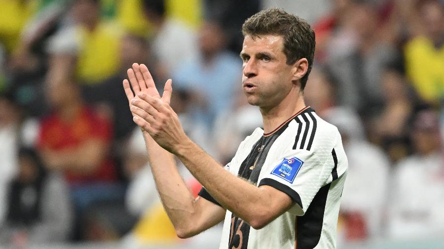 Thomas Müller, jogador da Alemanha, na partida contra a Espanha pela Copa do Qatar - Ina Fassbender / AFP