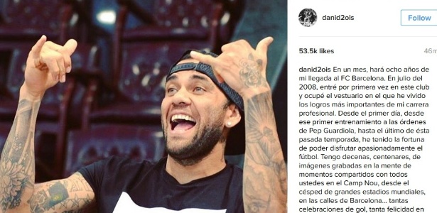 Daniel Alves confirmou acerto com a Juventus para próxima temporada - Reprodução/Instagram
