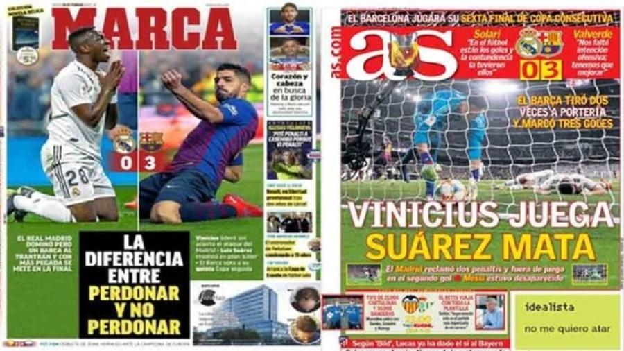 Jornais AS e Marca traçam diferenças entre Barcelona e Real Madrid em clássico - Reprodução