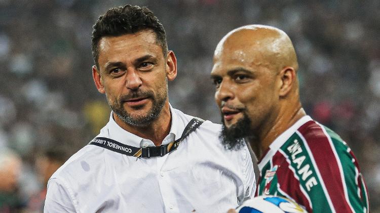 Fred e Felipe Melo durante a comemoração pelo título da Libertadores do Fluminense