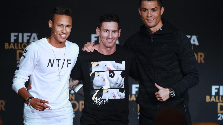 Neymar, Messi e Cristiano Ronaldo em um evento - AFP PHOTO / OLIVIER MORIN