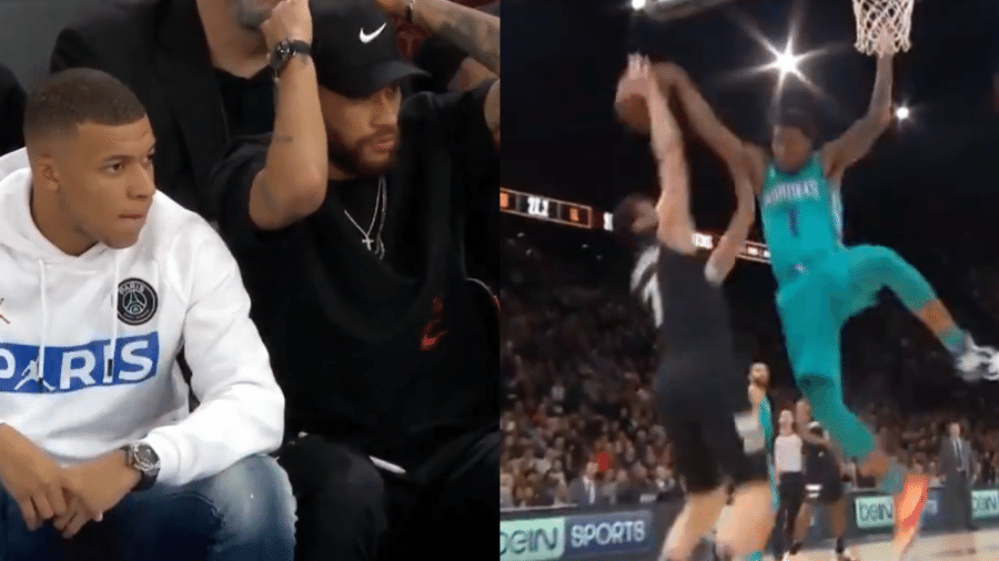 NBA mostra reação de espanto de Neymar após toco de Monk contra os Bucks - reprodução/Twitter/NBA