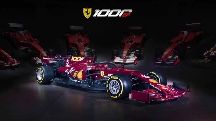 SF1000 da Ferrari em tom vermelho mais escuro para comemorar sua milésima corrida no GP da Toscana - Divulgação/Ferrari