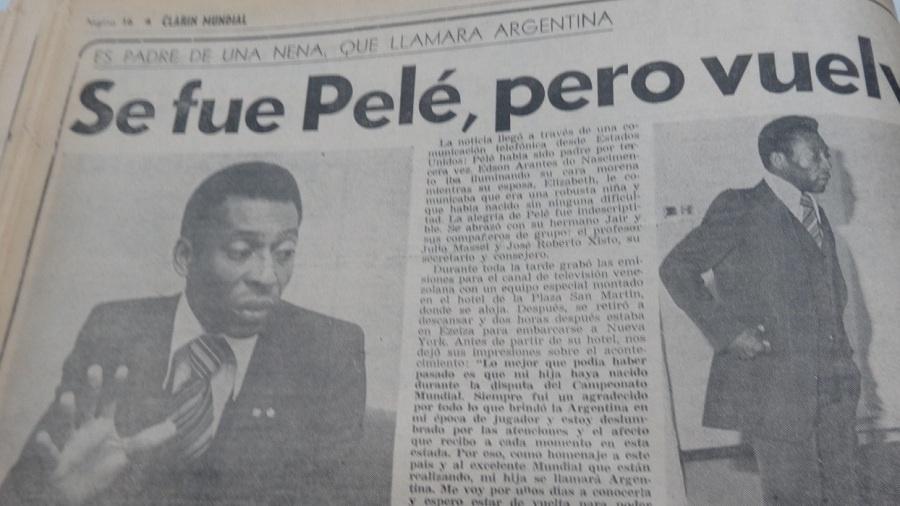 Recorte do "Clarín" com Pelé declarando que chamaria filha de Argentina - Reprodução