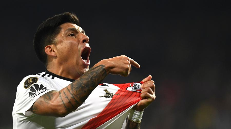 Enzo Perez, do River Plate, comemora gol sobre o Boca Juniors na final da Libertadores - Gabriel Bouys/AFP