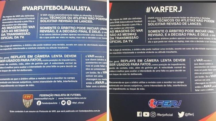 Material de divulgação do VAR da FPF (e) e copiado pela Ferj (d) - Divulgação - Divulgação