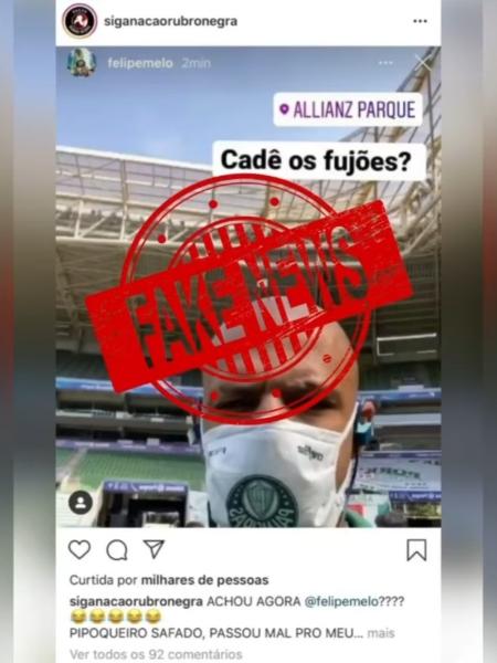Felipe Melo é vítima de fake news antes de jogo contra o Flamengo - Reprodução/Instagram