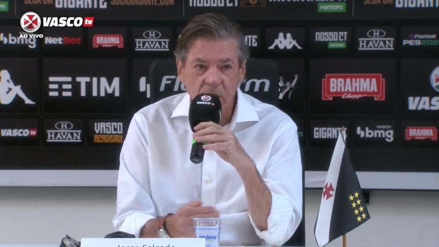 Jorge Salgado, presidente do Vasco, em entrevista coletiva - Reprodução / Vasco TV