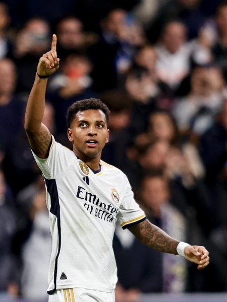 Rodrygo celebra seu gol pelo Real Madrid contra o Braga na Liga dos Campeões