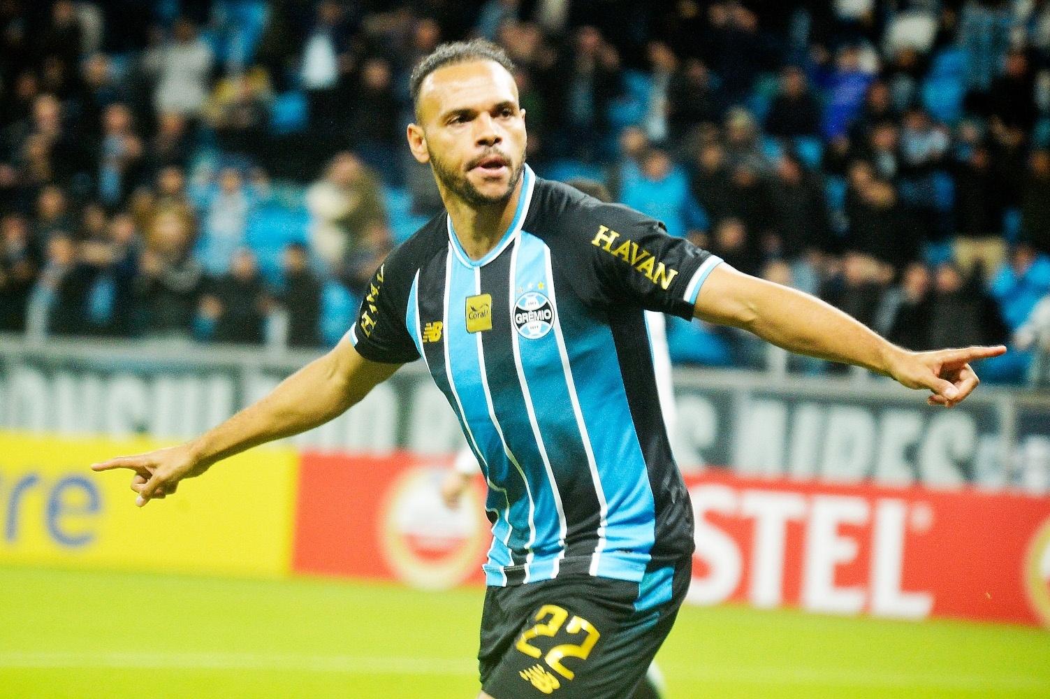 Martin Braithwaite comemora gol em Grêmio x Palestino-CHI, pela Copa Sul-Americana - undefined