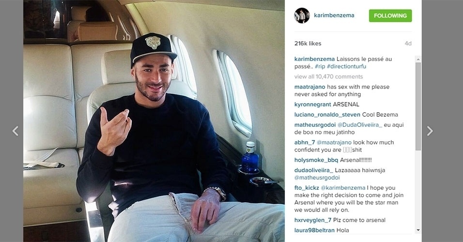 Benzema também exibe seu jatinho antes de jogar pelo Real Madrid - Reprodução/Instagram