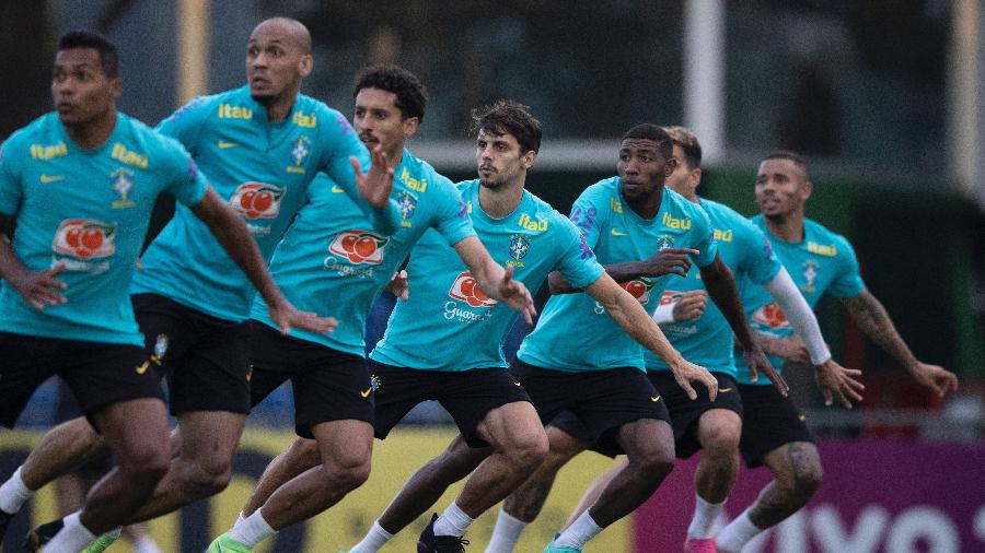 Jogadores da seleção brasileira durante treino na Granja Comary - Lucas Figueiredo/CBF