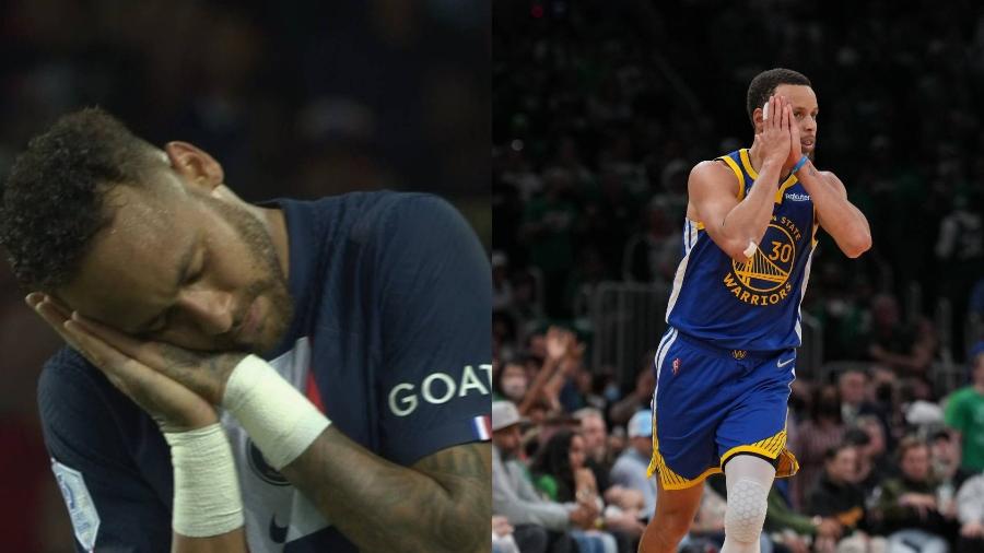 Neymar reproduz comemoração de Steph Curry, astro da NBA - Montagem/ Reprodução e Getty Images
