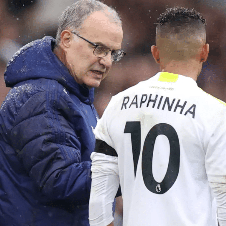 Marcelo Bielsa e Raphinha no Leeds