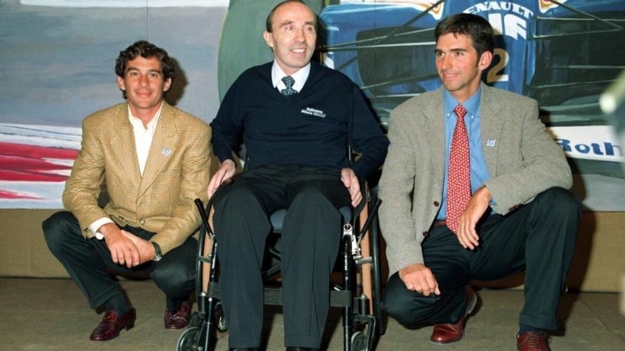 Ayrton Senna, Frank Williams e Damon Hill na apresentação do carro de 1994 - Divulgação