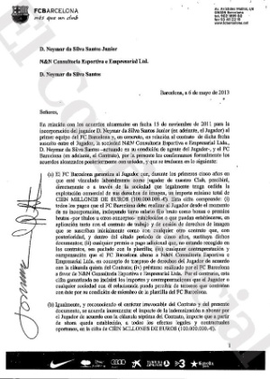 Primeira página do contrato entre Barcelona e Neymar - El Confidencial/Reprodução - El Confidencial/Reprodução