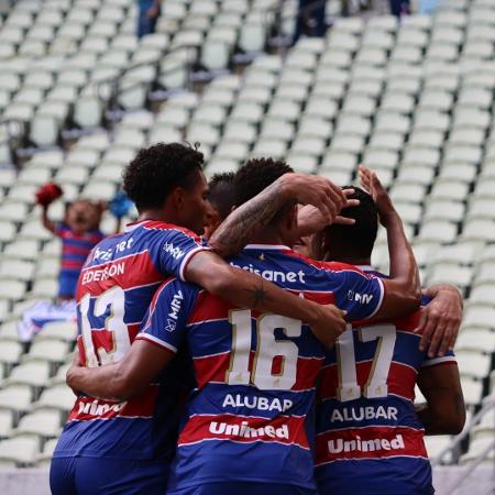 Jogadores do Fortaleza comemoram gol contra o Ceará - Leonardo Moreira / Fortaleza EC